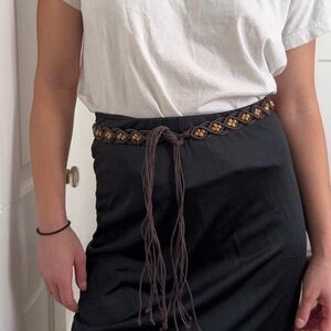 Brown Beaded String Belt